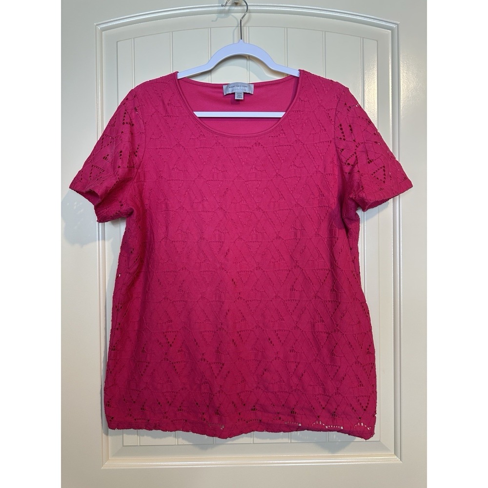 Andrew Marc New York Short Sleeve Top shirt crochet lined office workwear XL